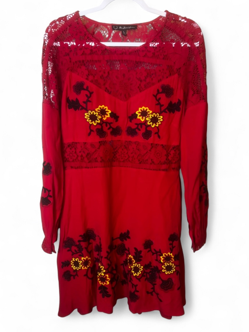 For Love and Lemons Isabella Floral Embroidered Lace Detail Mini Dress Size L